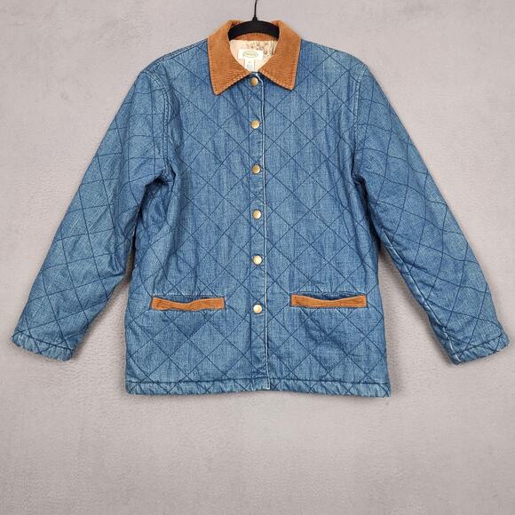 Talbots Jacket Womens Small Blue Quilted Denim Corduroy Collar Lined Barn - Picture 1 of 15